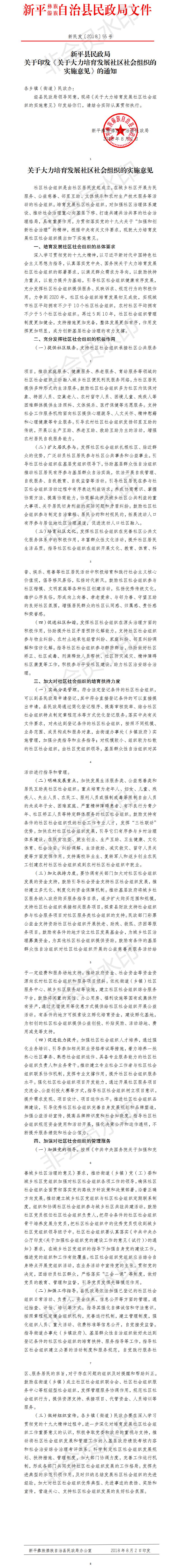 新民发〔2018〕55号  关于印发《关于大力培育发展社区社会组织的实施意见》的通知.jpg