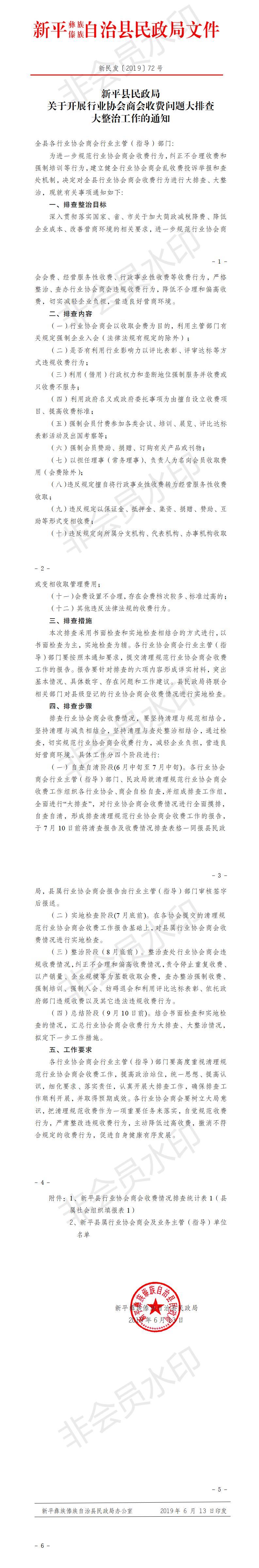 新民发〔2019〕72号   关于开展行业协会商会收费问题大排查大整治工作的通知.jpg