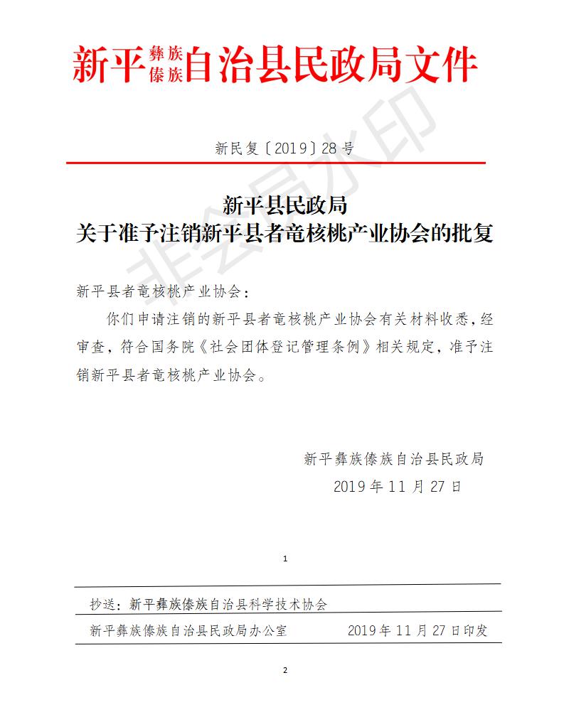新民复〔2019〕28号 关于准予注销新平县者竜核桃产业协会的批复.jpg