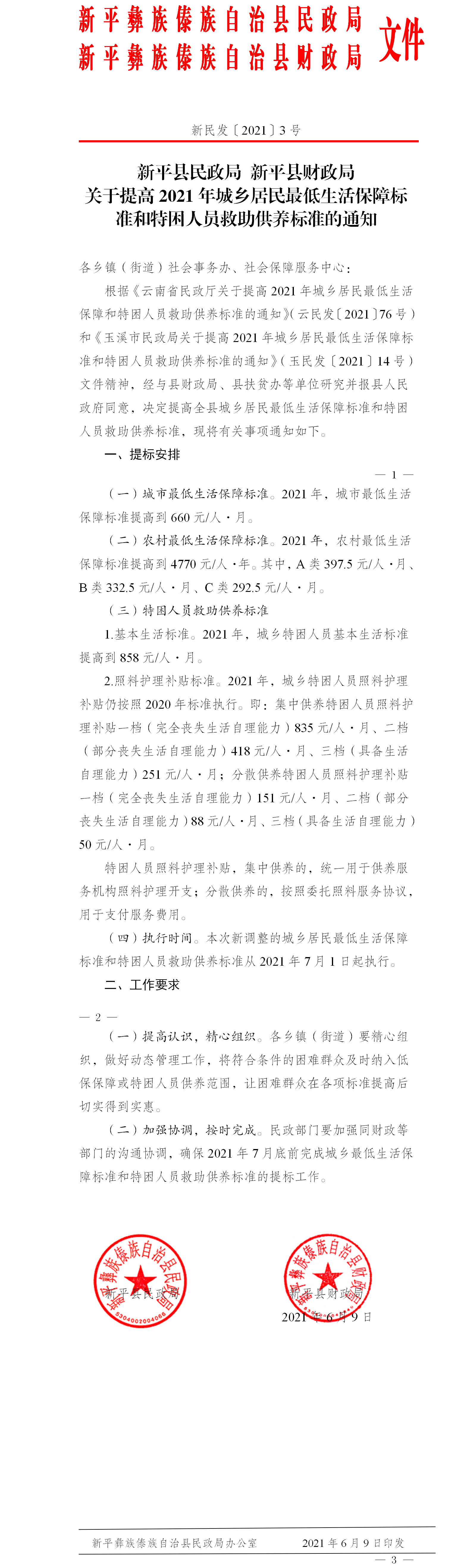 新民发〔2021〕3号__关于印发《新关于提高2021年城乡居民最低生活保障标准和特困人员救助供养标准的通知.png